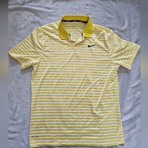 Nike Men's Polo Shirt in Yellow and White Stripes